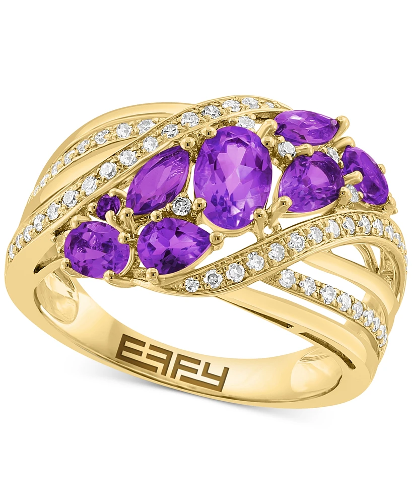 Effy Multi-Gemstone (1-3/4 ct.t.w.) & Diamond (1/4 ct. t.w.) Cluster Statement Ring 14k Gold