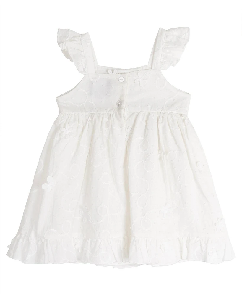 Rare Editions Baby Girl Embroidered Clip Dot Dress