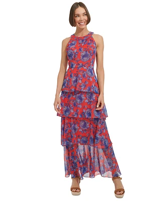 Tommy Hilfiger Women's Floral-Print Tiered Halter Maxi Dress