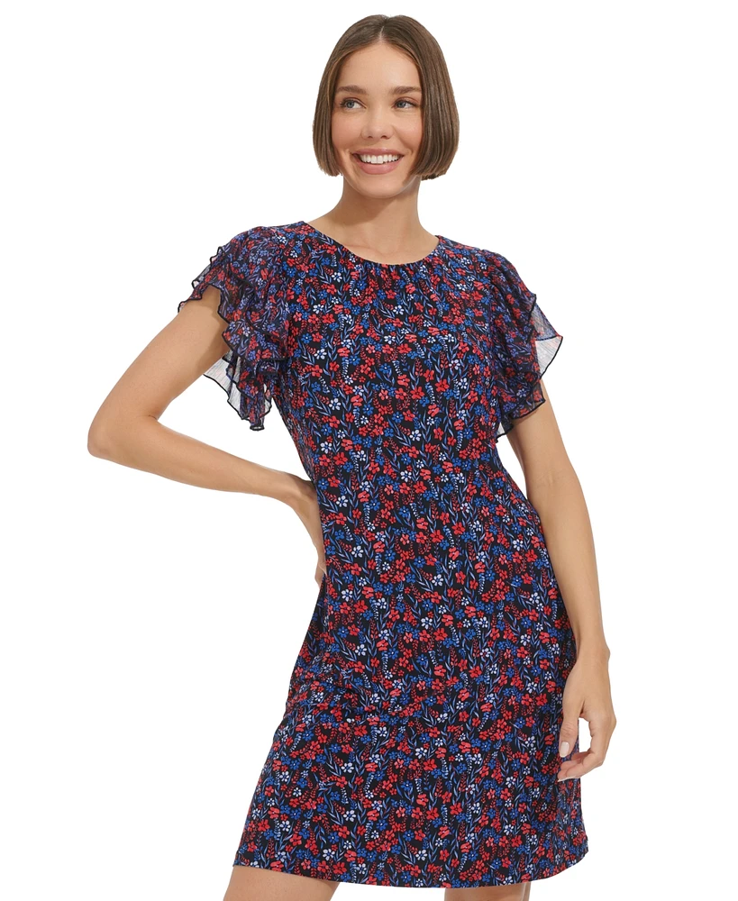 Tommy Hilfiger Women's Floral-Print Flutter-Sleeve Shift Dress