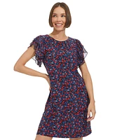 Tommy Hilfiger Women's Floral-Print Flutter-Sleeve Shift Dress