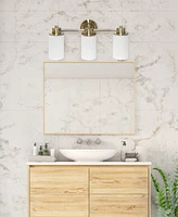 Lalia Home Essentix Contemporary Three Light Metal and Opaque White Glass Shade Vanity Uplight Downlight Wall Mounted Fixture