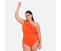 Rebdolls Plus Catalina Ruffle One Shoulder Swimsuit