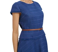 Tommy Hilfiger Women's Belted Cap-Sleeve Fit & Flare Dress