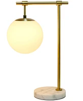 Lalia Home Studio Loft 21" White Globe Shade Table Desk Lamp With Marble Base and Antique Brass Arm