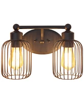 Lalia Home Ironhouse Two Light Industrial Decorative Cage Vanity Uplight Downlight Wall Mounted Fixture