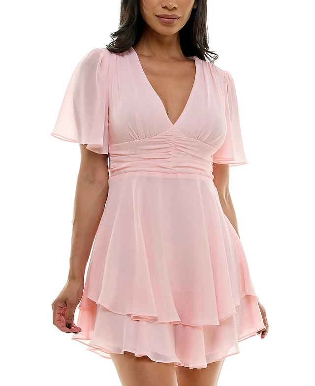 B Darlin Flutter-Sleeve Tiered Fit & Flare Dress | MainPlace Mall
