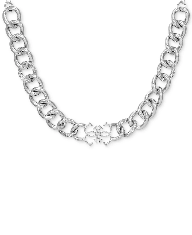 Guess Silver-Tone Pave & Quatro G Logo Collar Necklace, 18" + 2" extender