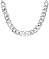 Guess Silver-Tone Pave & Quatro G Logo Collar Necklace, 18" + 2" extender