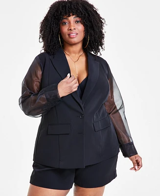 Nina Parker Trendy Plus Organza-Sleeve Blazer