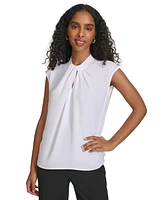 Calvin Klein Women's Pleated-Keyhole High-Neck Sleeveless Top