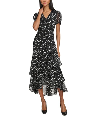 Karl Lagerfeld Paris Women's Ruffled Polka Dot Maxi Dress