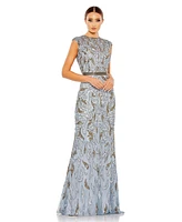 Mac Duggal Women's Embellished Illusion Cap Sleeve Column Gown