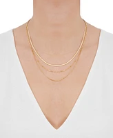 Herringbone, Paperclip, & Curb Link Chain 18" Layered Necklace in 10k Gold