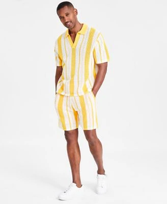 I.N.C. International Concepts Mens Regular Fit Crocheted Stripe Polo Shirt 7 Drawstring Shorts Created For Macys