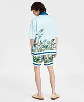 I.N.C. International Concepts Mens Thom Regular Fit Tropical Print Button Down Camp Shirt 7 Drawstring Shorts Created For Macys