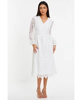 Quiz Women's Crochet Lace Long Sleeve Midi Dress