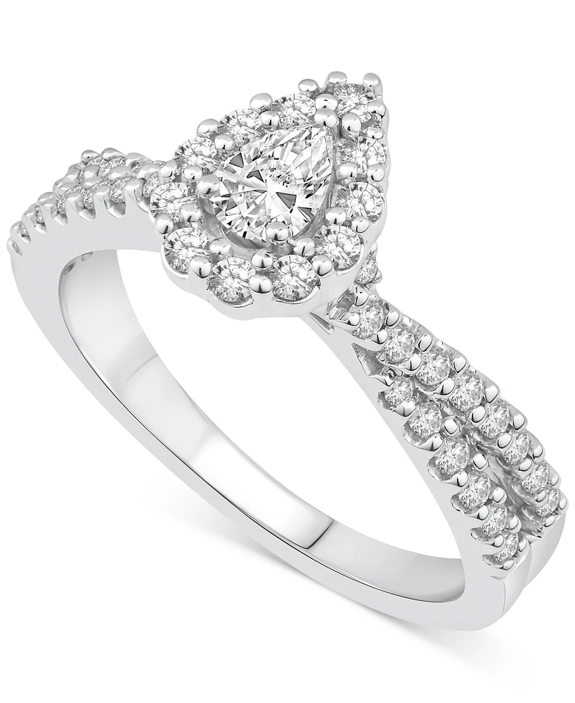 Diamond Pear Halo Engagement Ring (5/8 ct. t.w.) in 14k White Gold