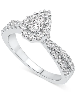 Diamond Pear Halo Engagement Ring (5/8 ct. t.w.) in 14k White Gold