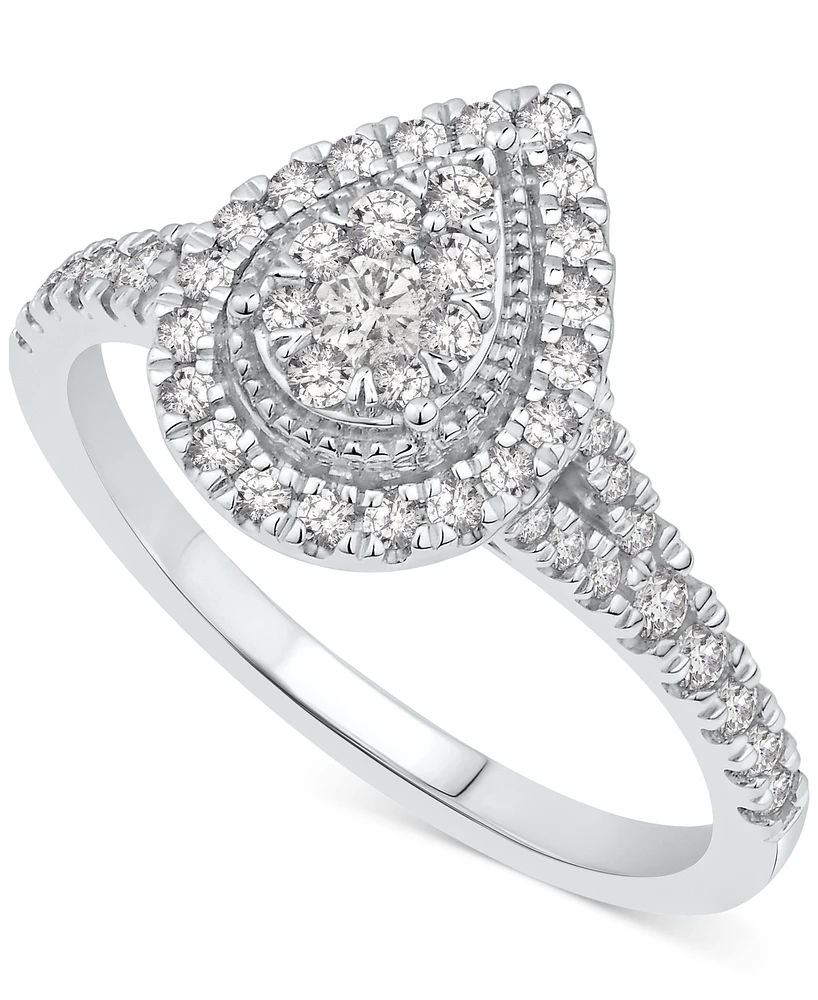 Diamond Halo Pear Shaped Cluster Engagement Ring (1/2 ct. t.w.) in 14k White Gold