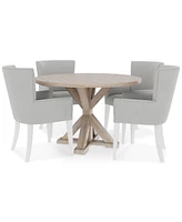 Catriona 5pc Dining Set (Round Dining Table + 4 Upholstered Arm Chairs)