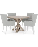 Catriona 5pc Dining Set (Round Dining Table & 4 Upholstered Arm Chairs)