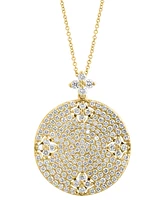 Effy Diamond Flower Pave Disc 18" Pendant Necklace (1-1/3 ct. t.w.) in 14k Gold