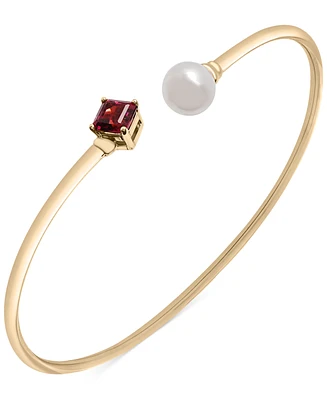 Audrey by Aurate Cultured Freshwater Pearl (7mm) & Rhodolite (5/8 ct. t.w.) Wire Cuff Bangle Bracelet in Gold Vermeil, Exclusively at Macy's