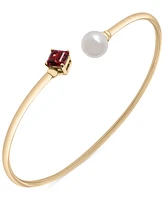 Audrey by Aurate Cultured Freshwater Pearl (7mm) & Rhodolite (5/8 ct. t.w.) Wire Cuff Bangle Bracelet in Gold Vermeil, Created for Macy's