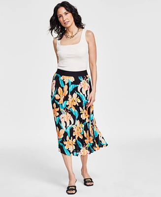 I.n.c. International Concepts Women's Pleated Floral-Print Midi Skirt, Created for Macy's