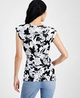 I.n.c. International Concepts Petite Cap-Sleeve Hardware Buckle Top, Created for Macy's