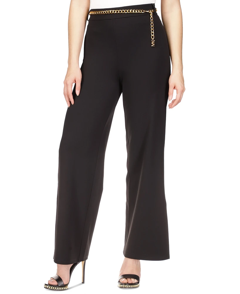 Michael Kors Women's Chain-Belt High-Rise Wide-Leg Pants