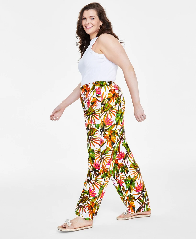 I.n.c. International Concepts Plus Printed Linen Wide-Leg Pants, Created for Macy's