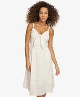 kensie Women's Textured Cotton Knot-Front Sleeveless Dress