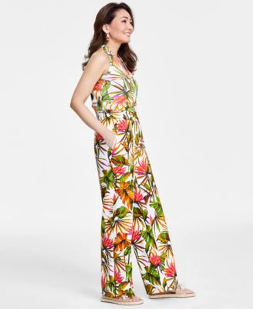 I.N.C. International Concepts Petite Linen Blend Printed Halter Top Printed Wide Leg Pants Created For Macys