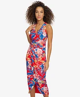 Siena Women's Floral Side-Ruched Sleeveless Midi Dress