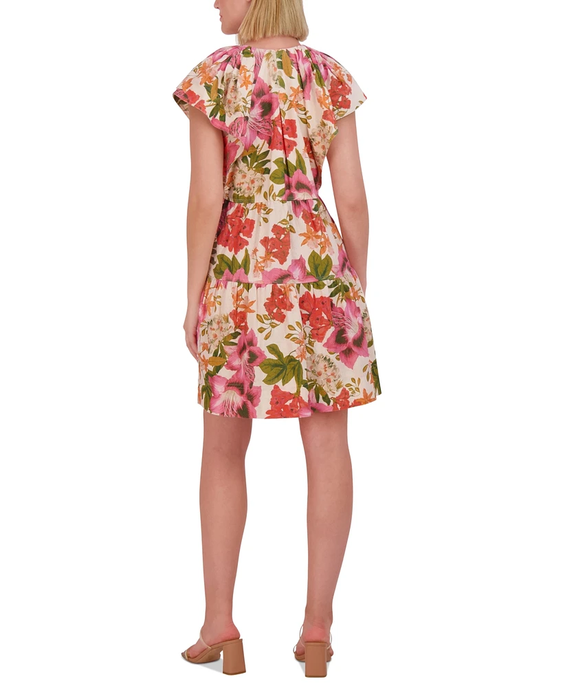 Vince Camuto Women's Floral Cap-Sleeve A-Line Dress