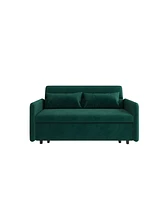 Simplie Fun Sofa Pull Out Bed Included Two Pillows 54" Velvet Sofa For Small Spaces Teal