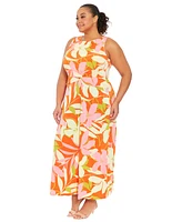 London Times Plus Floral-Print Twisted-Waist Maxi Dress