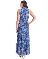 London Times Petite Floral-Print Ruffle-Collar Maxi Dress