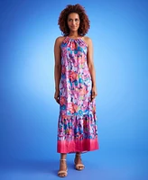 London Times Petite Printed Halter-Neck Maxi Dress