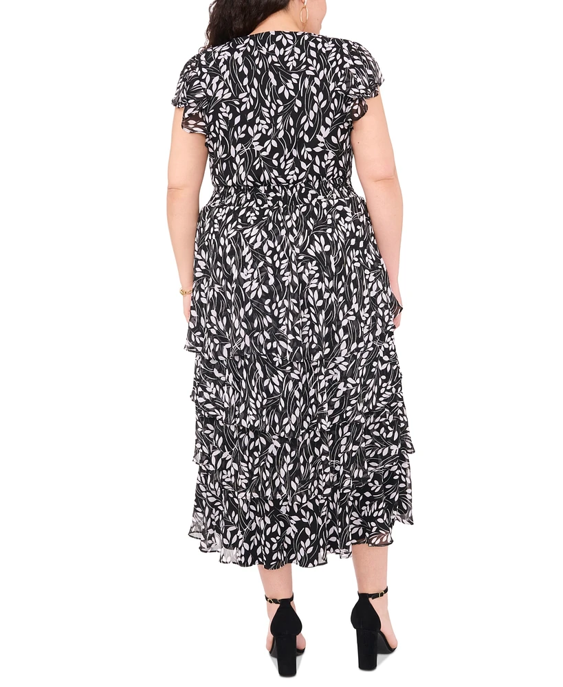 Msk Plus Printed Chiffon Flutter-Sleeve Maxi Dress