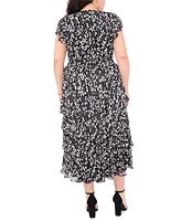Msk Plus Printed Chiffon Flutter-Sleeve Maxi Dress