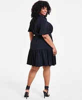 Nina Parker Trendy Plus Puff-Sleeve Tiered Mini Dress, Created for Macy's