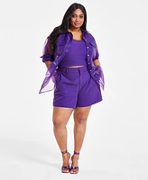 Nina Parker Trendy Plus Size Organza Oversized Shirt, Created for Macy's