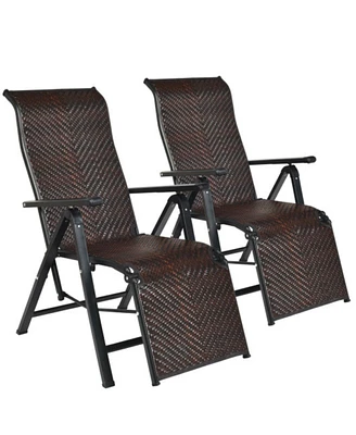 Slickblue 2Pcs Patio Rattan Folding Lounge Chair
