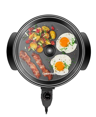 Chefman 12" Round Electric Non-Stick Skillet with Tempered Glass Lid