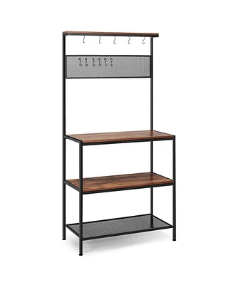 Slickblue 4-Tier Kitchen Rack Stand with Hooks and Mesh Panel