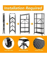 5-Tier Foldable Storage Shelving Unit, Heavy Duty Metal Shelf, Kitchen Shelf with 3 Hooks
