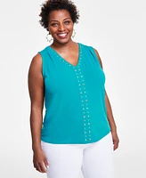 I.n.c. International Concepts Plus V-Neck Stud-Trim Top, Created for Macy's